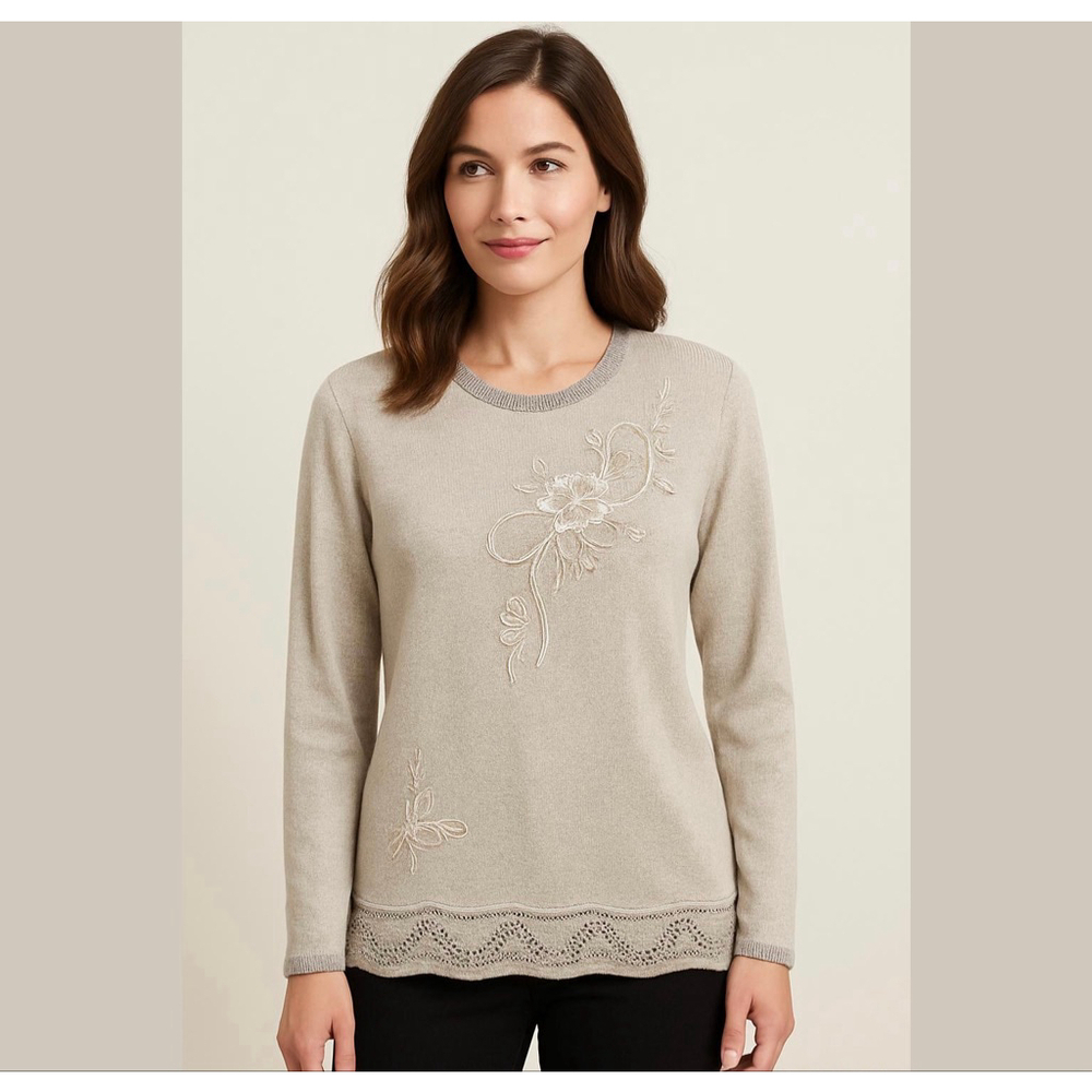 Gizel Vintage Opalescent Embroidered Tunic Sweater Beige Sz M/L - NOT_NWT